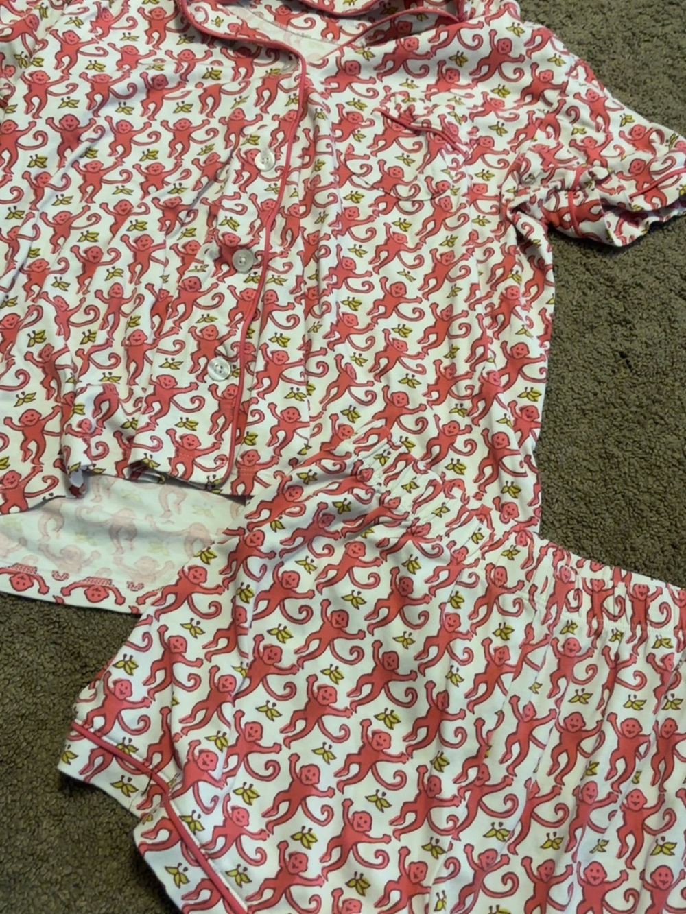 Roller Rabbit Pink Monkey-Print Short Pajama Set